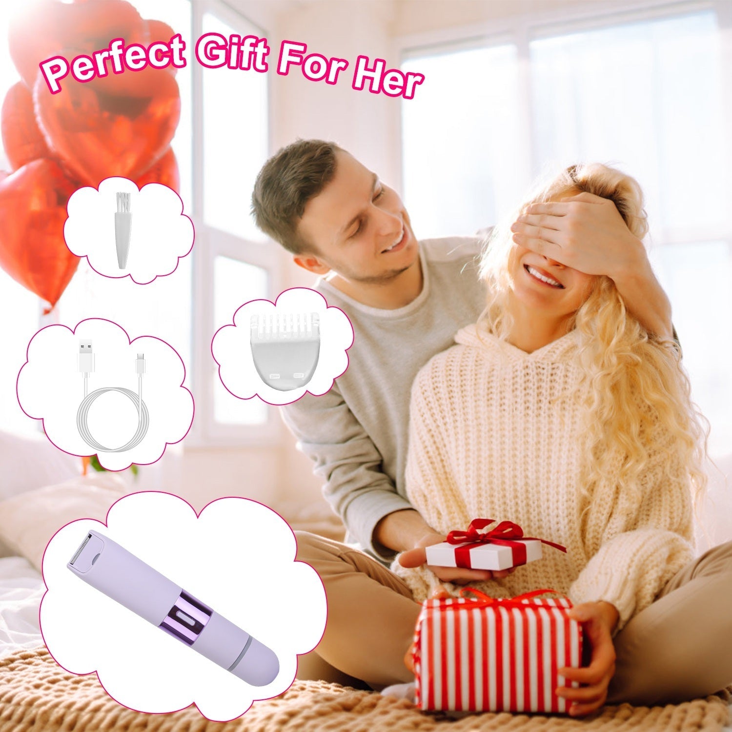 JMT-183178 2-in-1 Bikini Trimmer for Women, Dual Head Cordless Waterproof Shaver with LED Lights, Rechargeable for Body and Face Use