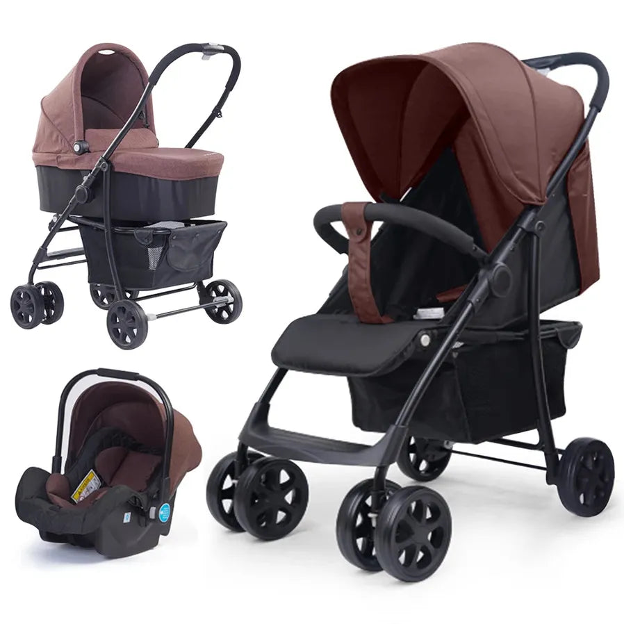 JMT-183370 3 in 1 Foldable Baby Stroller with Removable Car Seat and Baby Pushchair Carriage