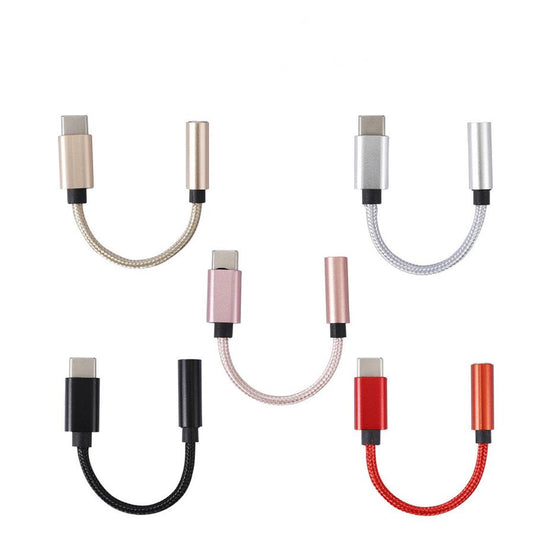 JMT-183370 Type-C to 3.5mm Headphone Audio Adapter Cable - Nylon & Metal, Compatible with Most Earphones, 12cm Length