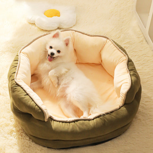 JMT-183498 Cozy Three-Layer Suede Octagonal Dog House for Small Dogs and Cats in Green, Pink, or Gray