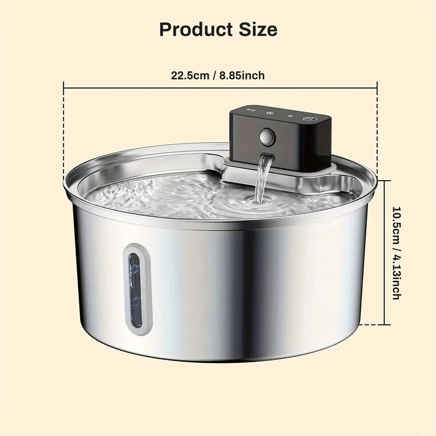 JMT-183562 Stainless Steel Automatic Cat Water Fountain - 3.2L/7L Wireless Sensing Pet Dispenser