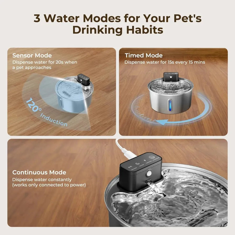 JMT-183562 Stainless Steel Automatic Cat Water Fountain - 3.2L/7L Wireless Sensing Pet Dispenser