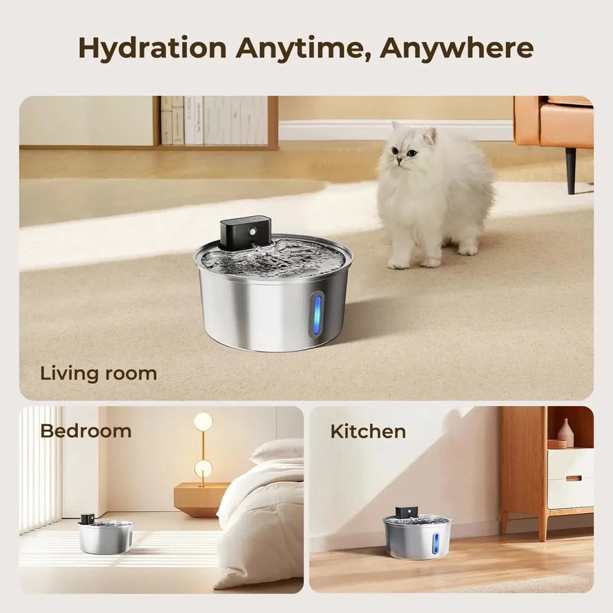 JMT-183562 Stainless Steel Automatic Cat Water Fountain - 3.2L/7L Wireless Sensing Pet Dispenser