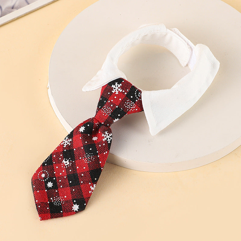 JMT-184010 Adjustable Christmas Dog Necktie with Snowflake Pattern and Red Plaid for Small to Medium Pets