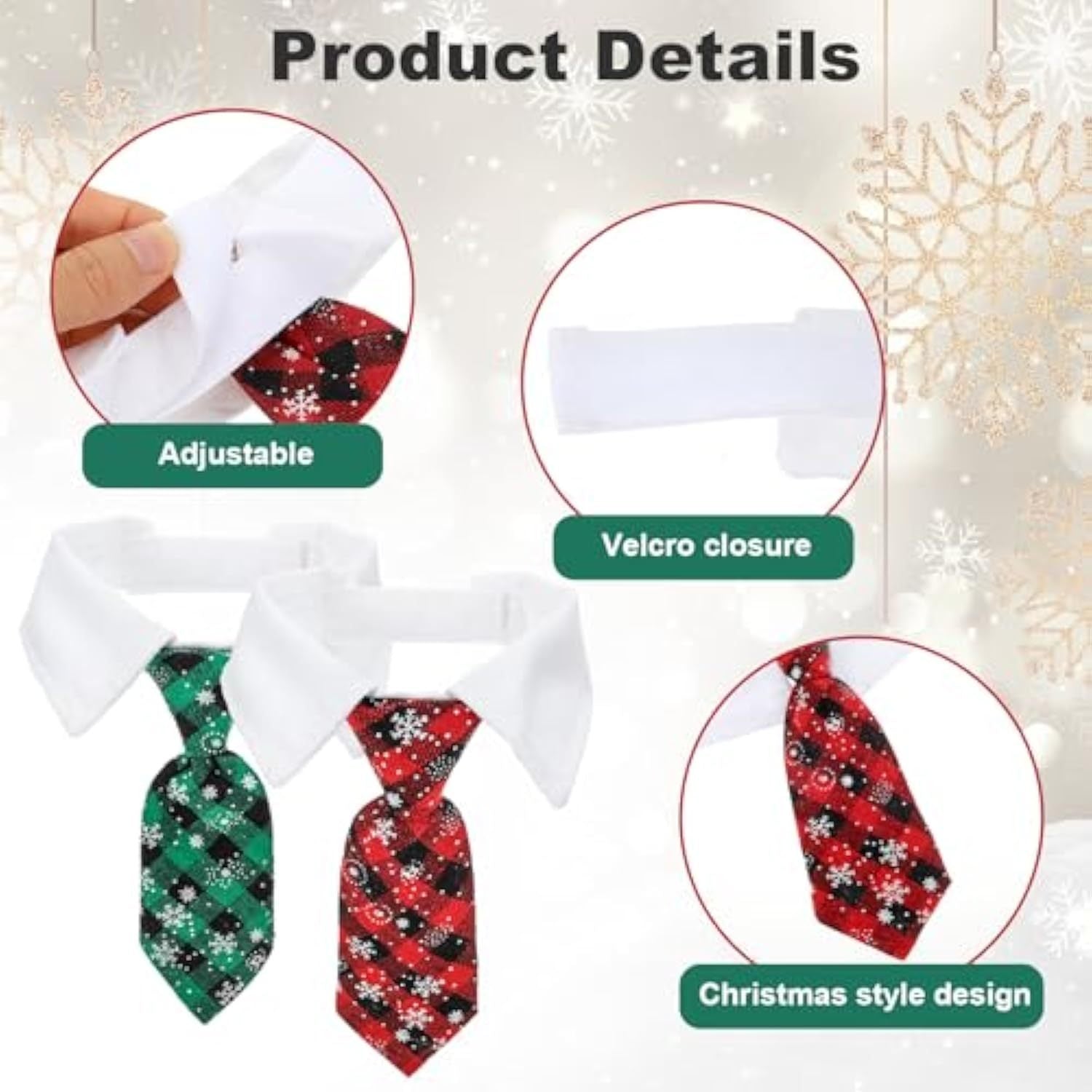 JMT-184010 Adjustable Christmas Dog Necktie with Snowflake Pattern and Red Plaid for Small to Medium Pets