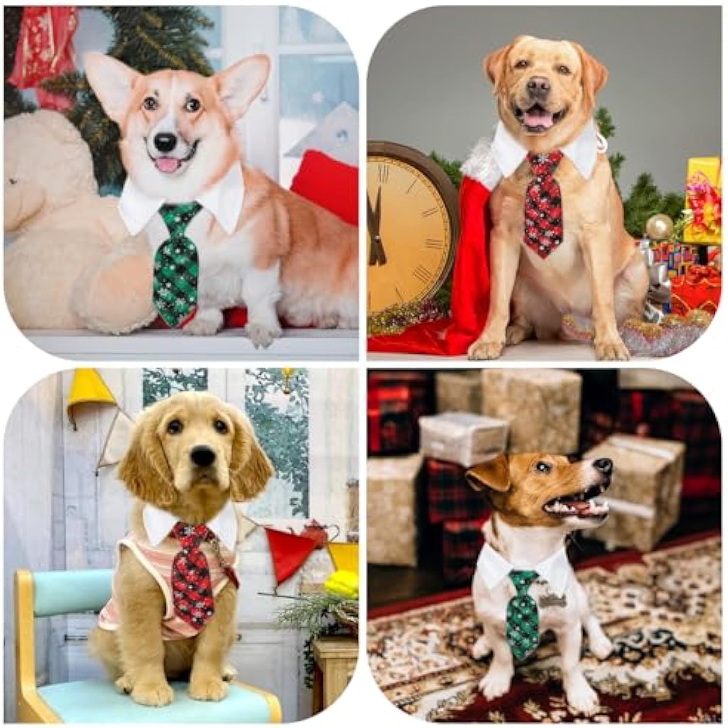 JMT-184010 Adjustable Christmas Dog Necktie with Snowflake Pattern and Red Plaid for Small to Medium Pets