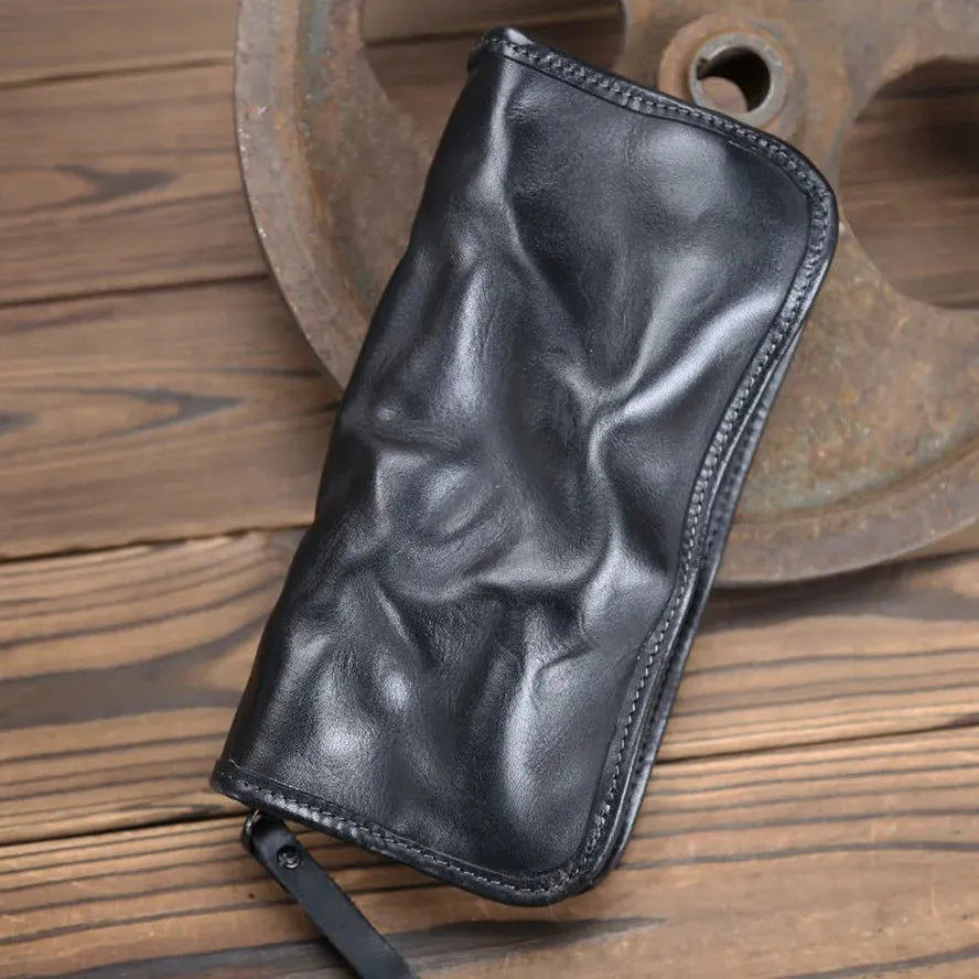 JMT-184714 Genuine Leather Long Wallet with Zipper Closure, Handmade, Retro Style, Available in Multiple Colours