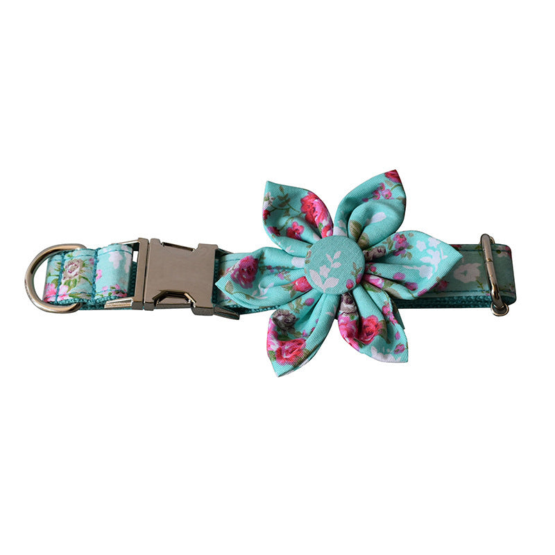 JMT-184842 Floral Pattern Cotton Dog Collar and Leash Set for All Seasons