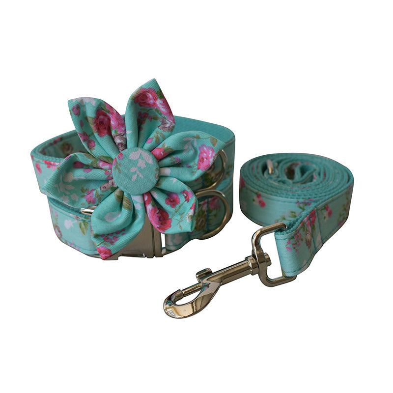 JMT-184842 Floral Pattern Cotton Dog Collar and Leash Set for All Seasons