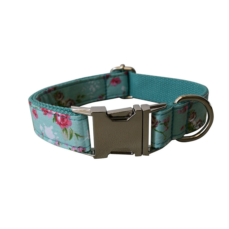 JMT-184842 Floral Pattern Cotton Dog Collar and Leash Set for All Seasons