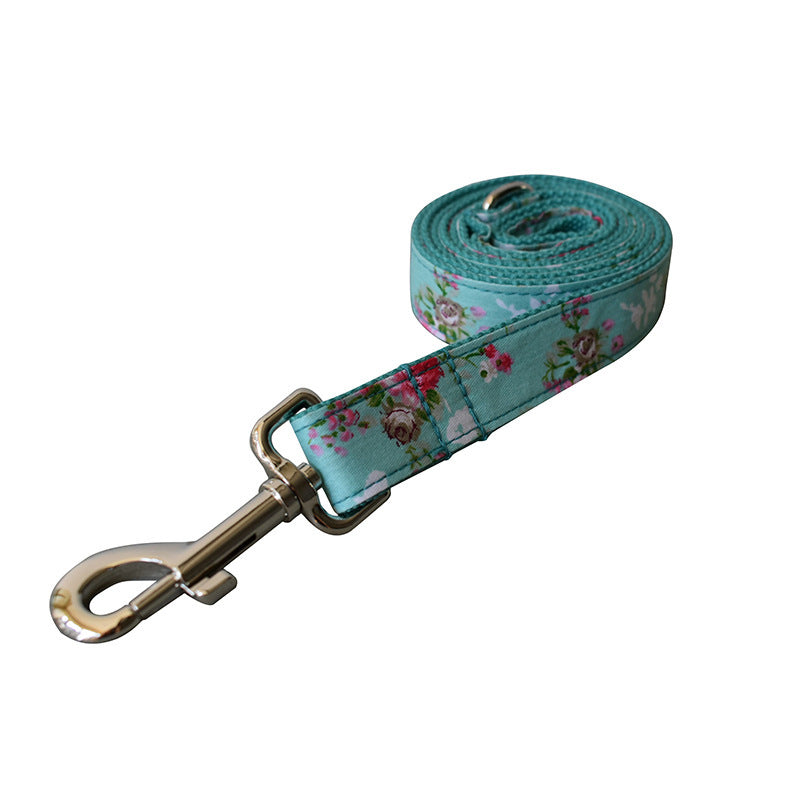JMT-184842 Floral Pattern Cotton Dog Collar and Leash Set for All Seasons