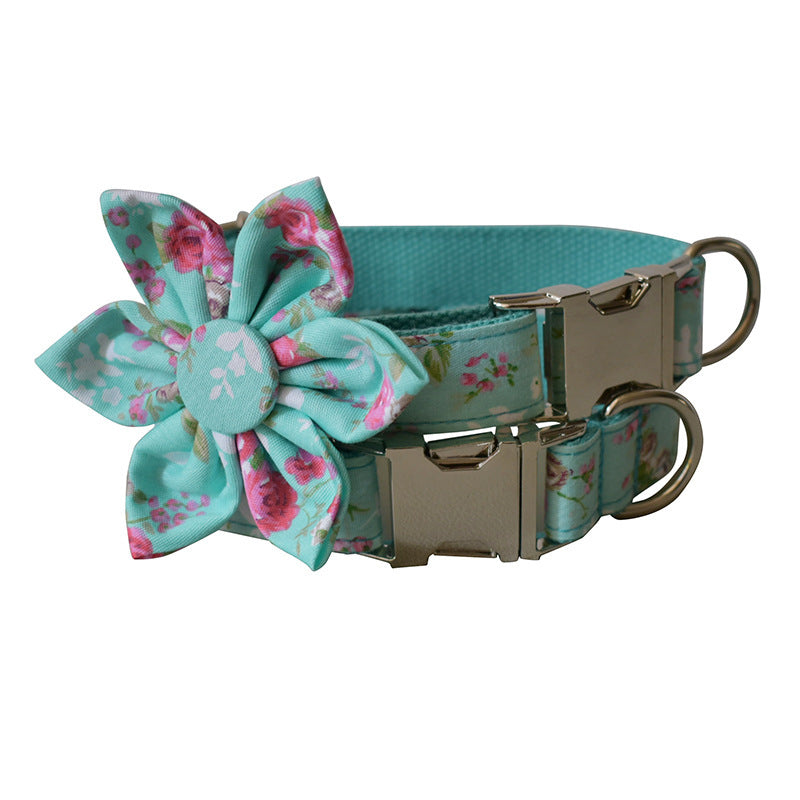 JMT-184842 Floral Pattern Cotton Dog Collar and Leash Set for All Seasons