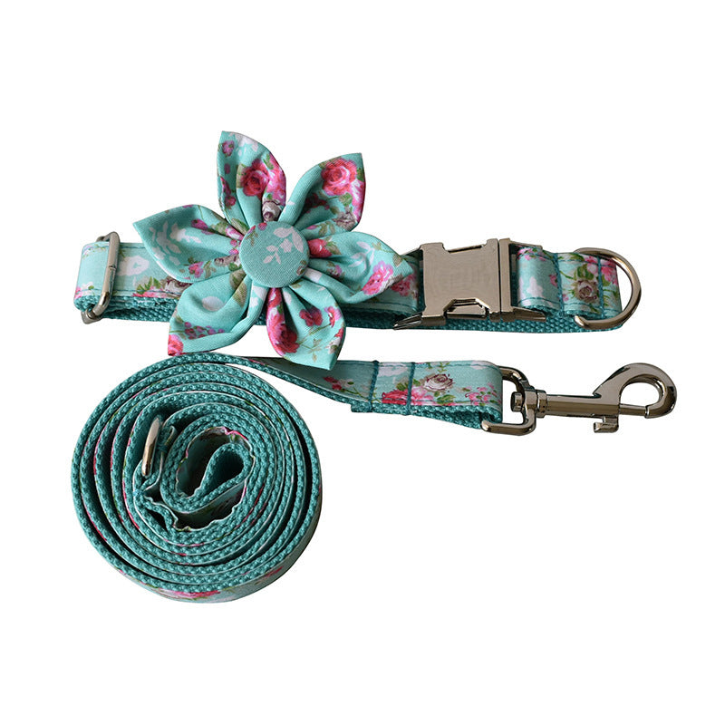 JMT-184842 Floral Pattern Cotton Dog Collar and Leash Set for All Seasons