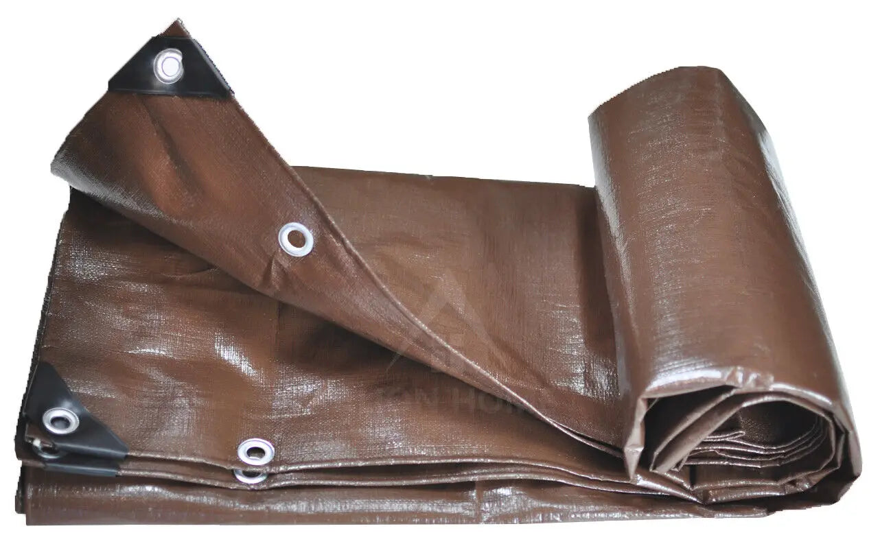 JMT-184970 Brown Waterproof Heavy Duty 12 Mil Poly Tarp Outdoor Shade for Carports and Trucks