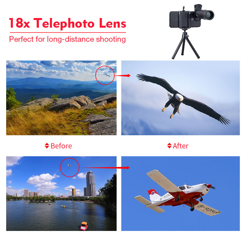 JMT-185354 18X Mobile Phone Telephoto Lens with Adjustable Focal Length and Clip Attachment