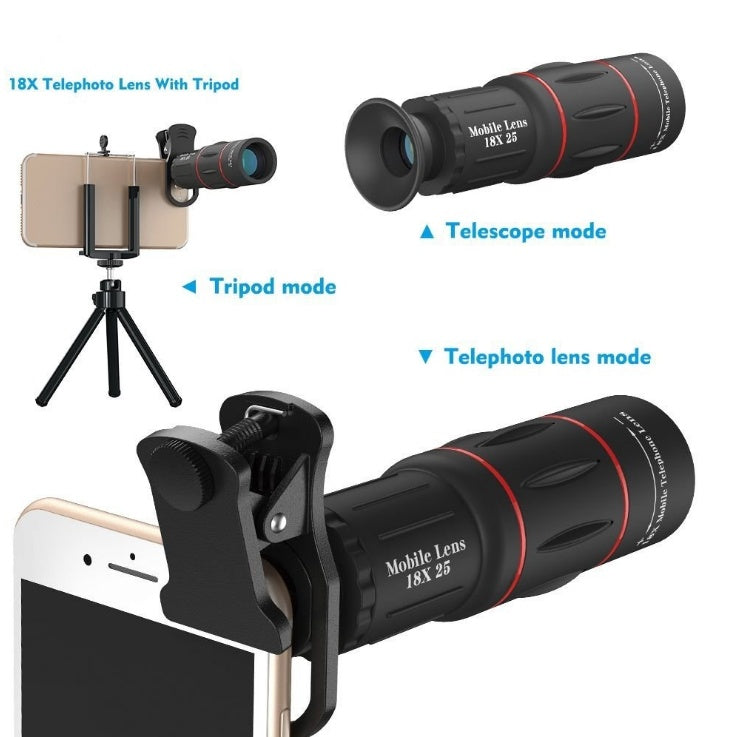 JMT-185354 18X Mobile Phone Telephoto Lens with Adjustable Focal Length and Clip Attachment