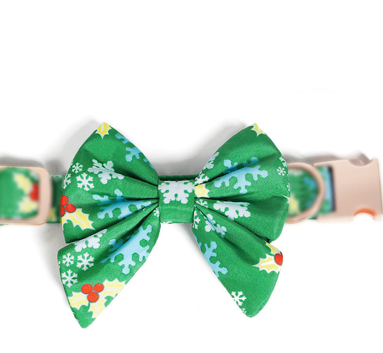 JMT-185994 Pure Cotton Dog Necklace with Removable Bow Tie - Christmas Flower Design, Adjustable Size Options