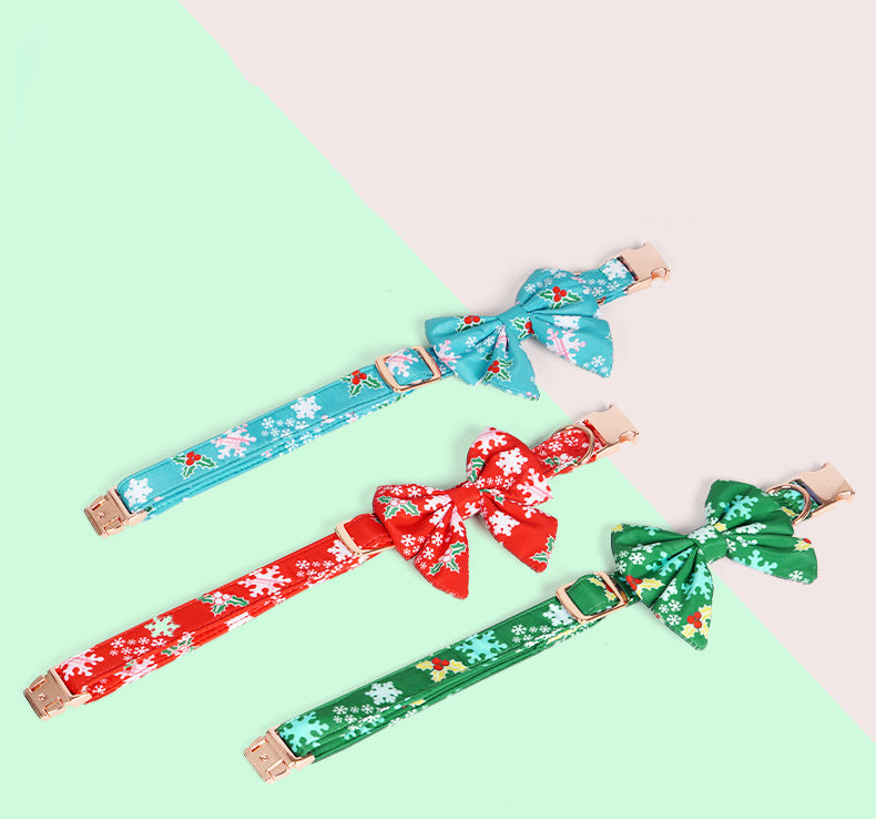 JMT-185994 Pure Cotton Dog Necklace with Removable Bow Tie - Christmas Flower Design, Adjustable Size Options