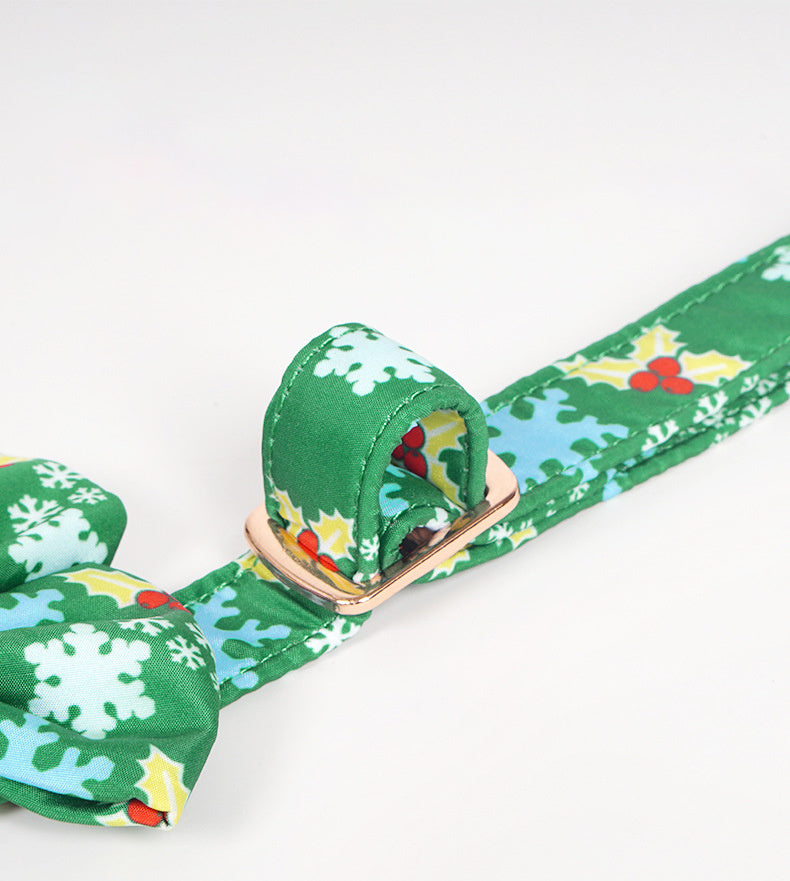 JMT-185994 Pure Cotton Dog Necklace with Removable Bow Tie - Christmas Flower Design, Adjustable Size Options