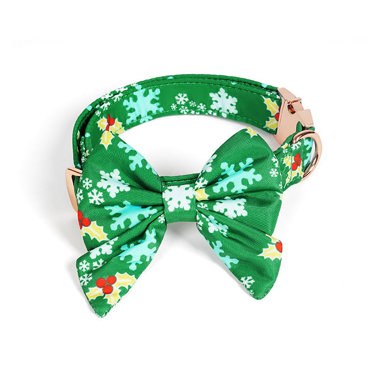 JMT-185994 Pure Cotton Dog Necklace with Removable Bow Tie - Christmas Flower Design, Adjustable Size Options