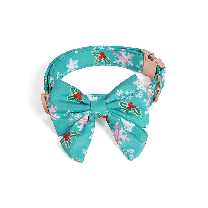 JMT-185994 Pure Cotton Dog Necklace with Removable Bow Tie - Christmas Flower Design, Adjustable Size Options