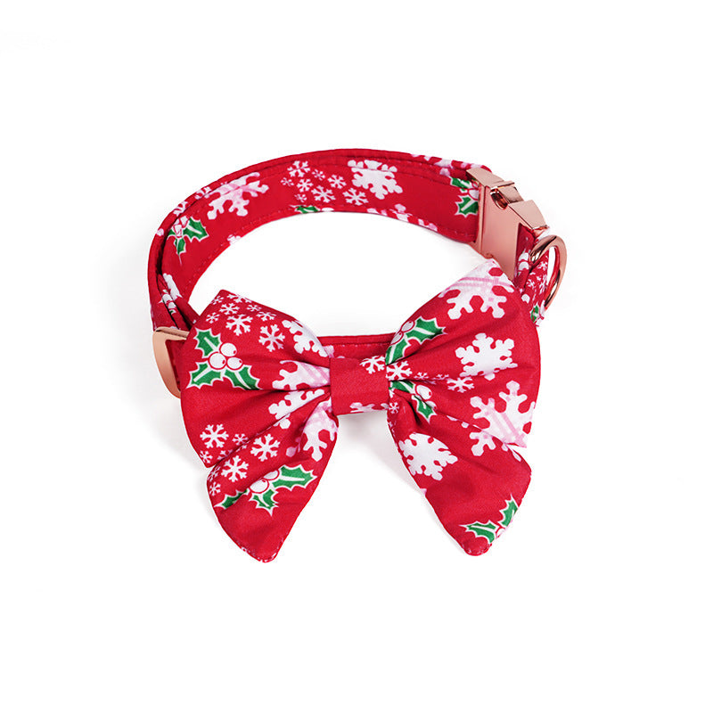 JMT-185994 Pure Cotton Dog Necklace with Removable Bow Tie - Christmas Flower Design, Adjustable Size Options