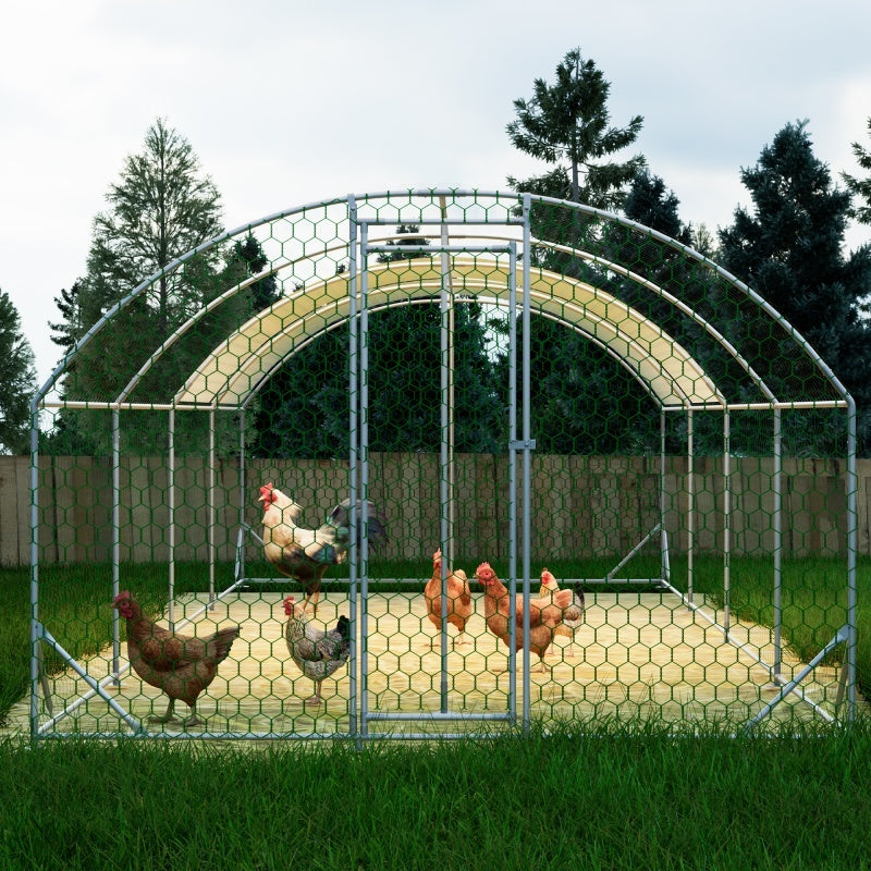 JMT-186506 Large Metal Chicken Coop - 26'x9'x6' Walk-in Poultry Cage with Waterproof Cover for Outdoor Use