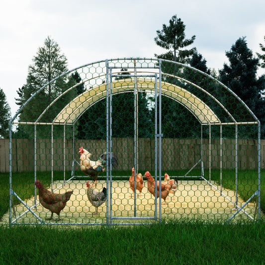 JMT-186506 Large Metal Chicken Coop - 26'x9'x6' Walk-in Poultry Cage with Waterproof Cover for Outdoor Use