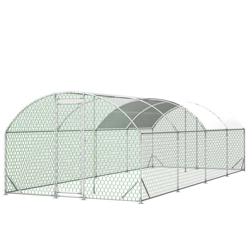 JMT-186506 Large Metal Chicken Coop - 26'x9'x6' Walk-in Poultry Cage with Waterproof Cover for Outdoor Use
