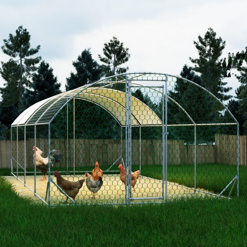 JMT-186506 Large Metal Chicken Coop - 26'x9'x6' Walk-in Poultry Cage with Waterproof Cover for Outdoor Use