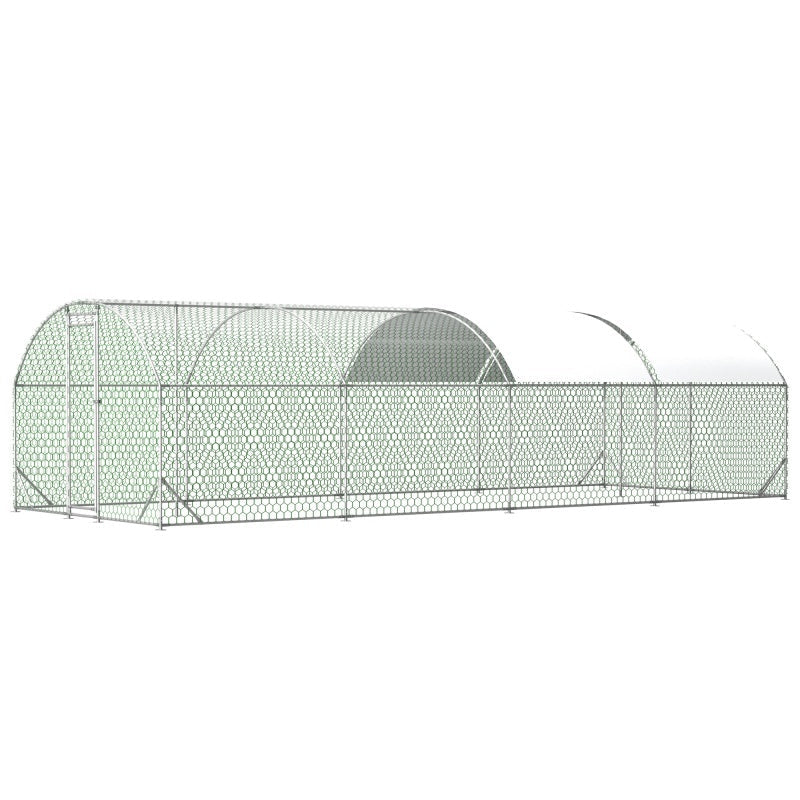 JMT-186506 Large Metal Chicken Coop - 26'x9'x6' Walk-in Poultry Cage with Waterproof Cover for Outdoor Use