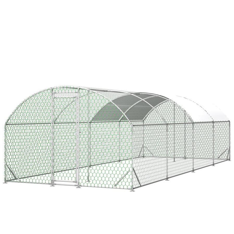 JMT-186506 Large Metal Chicken Coop - 26'x9'x6' Walk-in Poultry Cage with Waterproof Cover for Outdoor Use