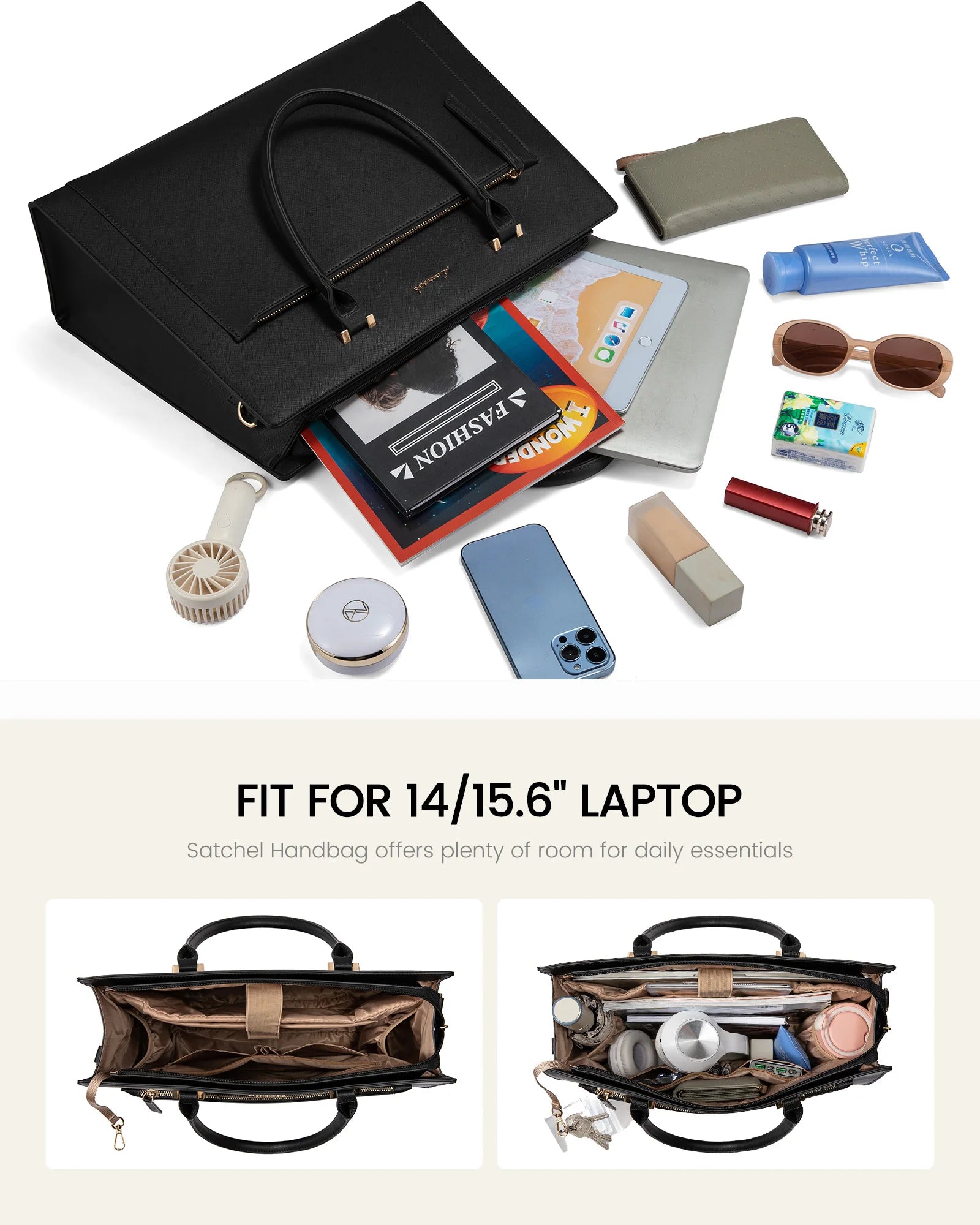 JMT-187466 Stylish 15.6in PU Leather Laptop Tote Bag for Women - Versatile Office & Work Use