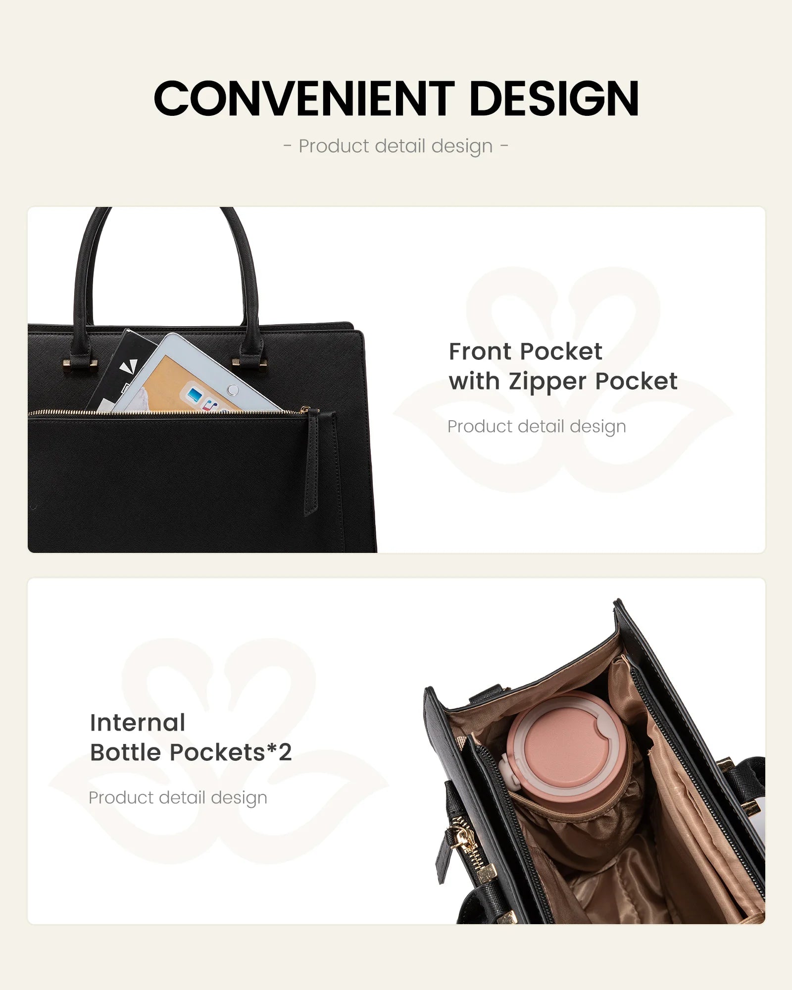 JMT-187466 Stylish 15.6in PU Leather Laptop Tote Bag for Women - Versatile Office & Work Use