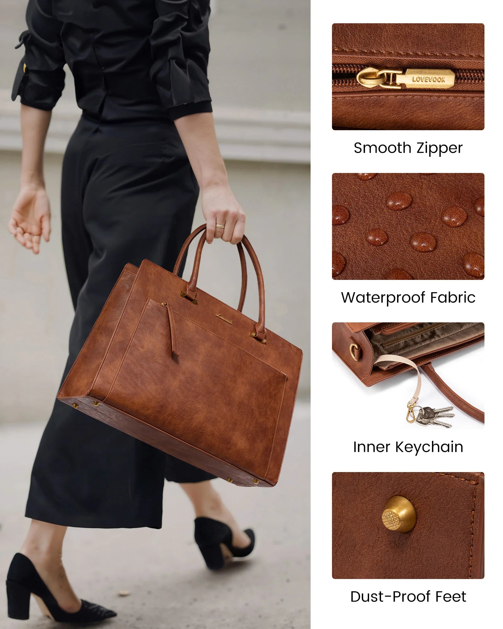 JMT-187466 Stylish 15.6in PU Leather Laptop Tote Bag for Women - Versatile Office & Work Use