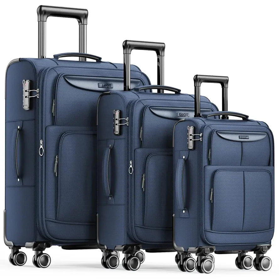 JMT-187594 Three-Piece Softside Expandable Lightweight Suitcase Set with Double Spinner Wheels and TSA Lock in Sky Blue (20in/24in/28in)