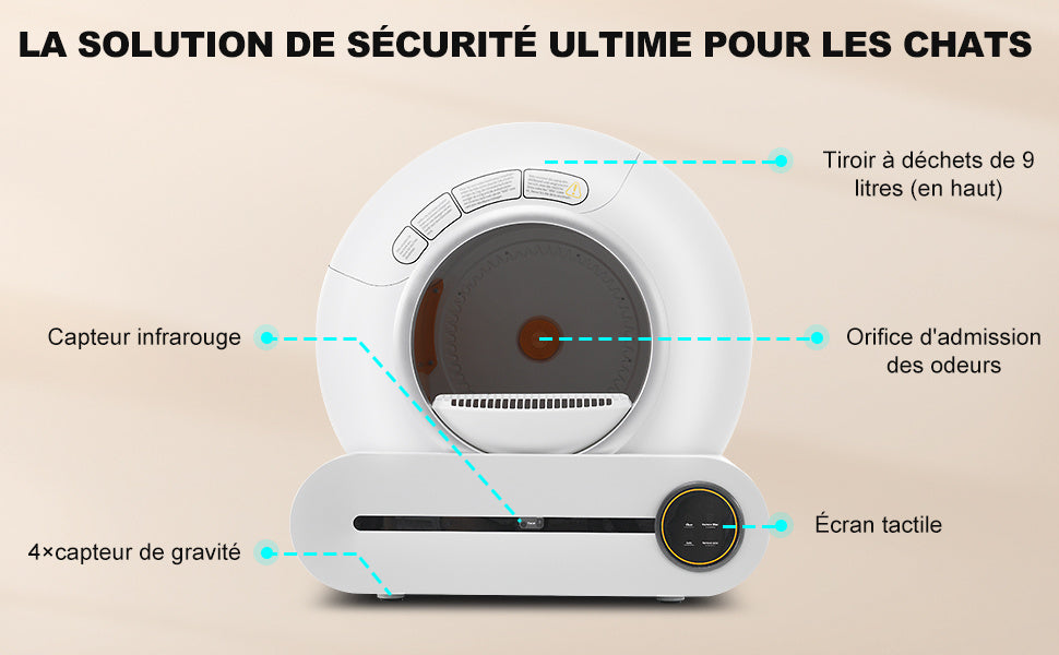 JMT-187658 Self-Cleaning Cat Litter Box with Adaptive Features, 65L Capacity, App Control, Infrared Sensors, and Safety Design