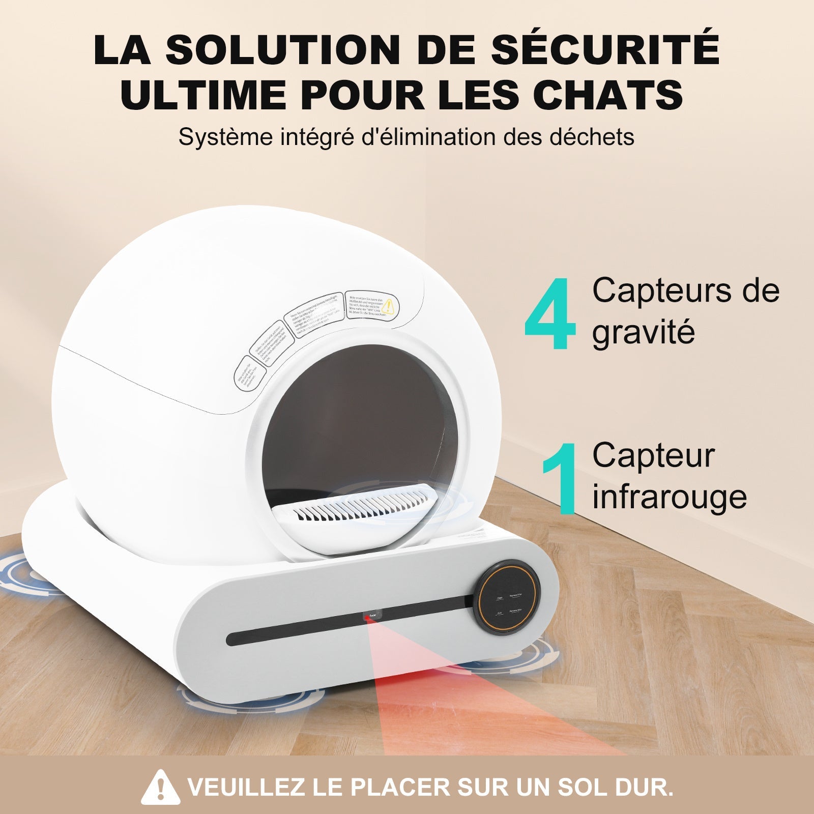 JMT-187658 Self-Cleaning Cat Litter Box with Adaptive Features, 65L Capacity, App Control, Infrared Sensors, and Safety Design