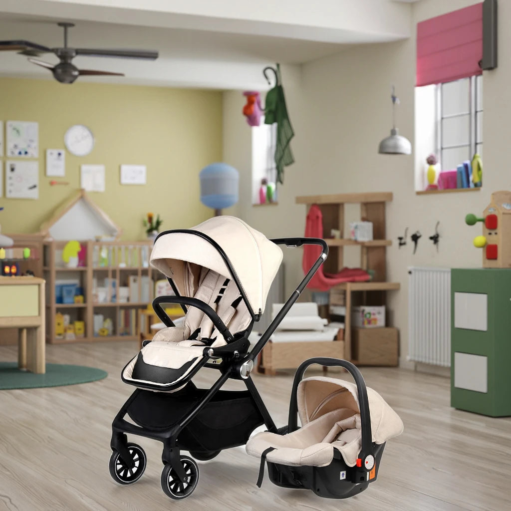 JMT-187786 Compact 2-in-1 Baby Pram with 360-Degree Functionality and Folding Design, Equipped with Five-Point Safety Belt