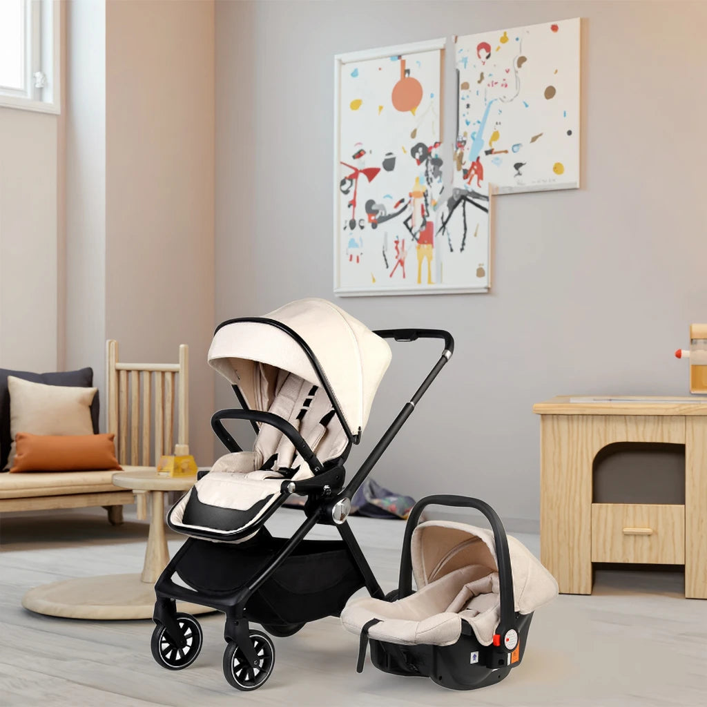 JMT-187786 Compact 2-in-1 Baby Pram with 360-Degree Functionality and Folding Design, Equipped with Five-Point Safety Belt