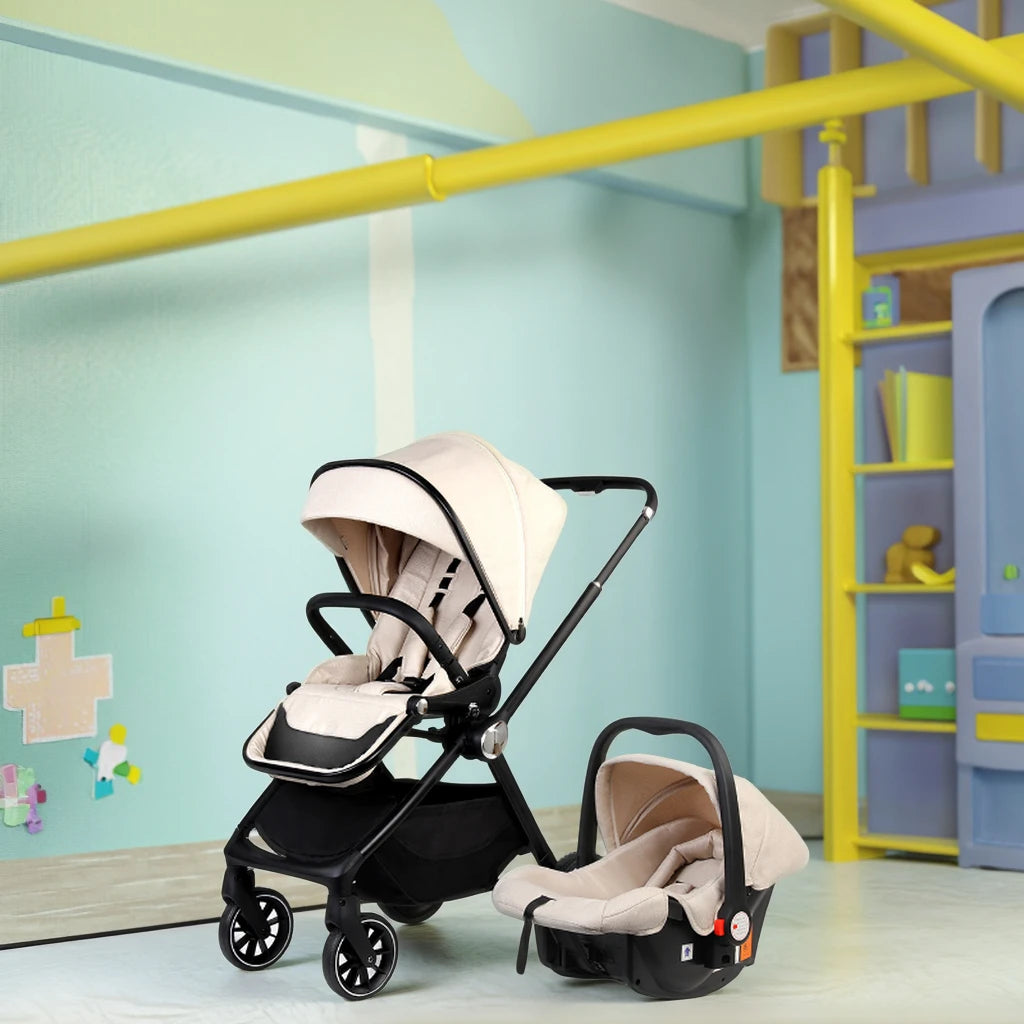 JMT-187786 Compact 2-in-1 Baby Pram with 360-Degree Functionality and Folding Design, Equipped with Five-Point Safety Belt