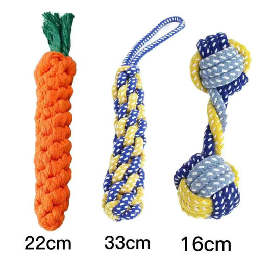 JMT-187786 Pet Cotton Rope Toy for Small and Medium Dogs - Bite Resistant Molar Knot with Carrot and Corn Stick Design