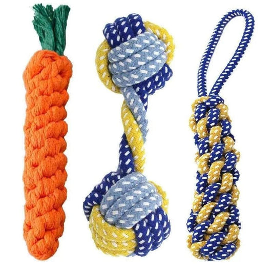 JMT-187786 Pet Cotton Rope Toy for Small and Medium Dogs - Bite Resistant Molar Knot with Carrot and Corn Stick Design