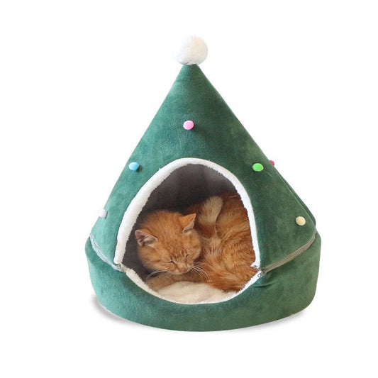 JMT-188106 Cozy Christmas Tree Pet Bed - Warm Winter Nest for Cats and Dogs in Green
