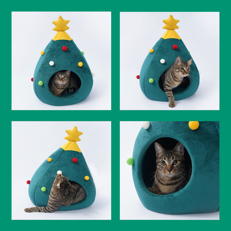 JMT-188106 Cozy Christmas Tree Pet Bed - Warm Winter Nest for Cats and Dogs in Green