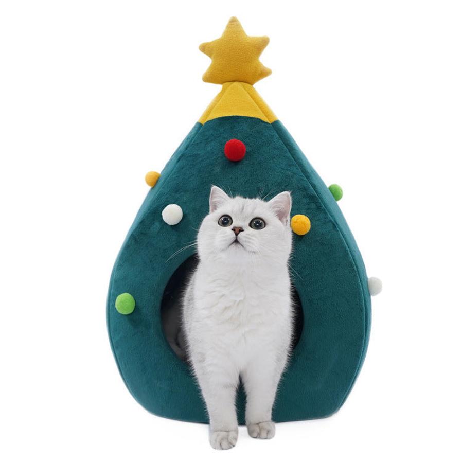 JMT-188106 Cozy Christmas Tree Pet Bed - Warm Winter Nest for Cats and Dogs in Green