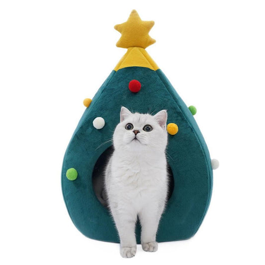 JMT-188106 Cozy Christmas Tree Pet Bed - Warm Winter Nest for Cats and Dogs in Green