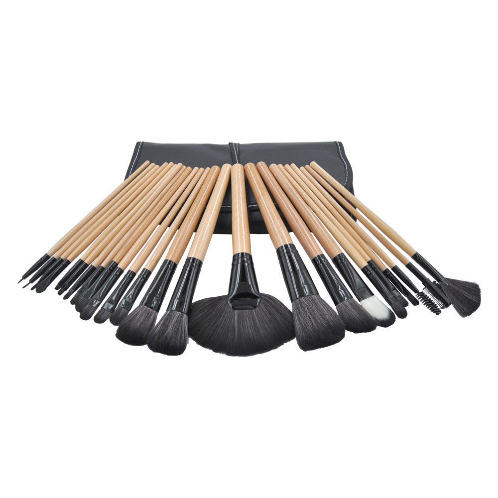 JMT-188234 24-Piece Makeup Cover Brush Set with PU Leather Bag and Wooden Handle