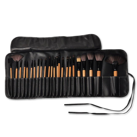JMT-188234 24-Piece Makeup Cover Brush Set with PU Leather Bag and Wooden Handle