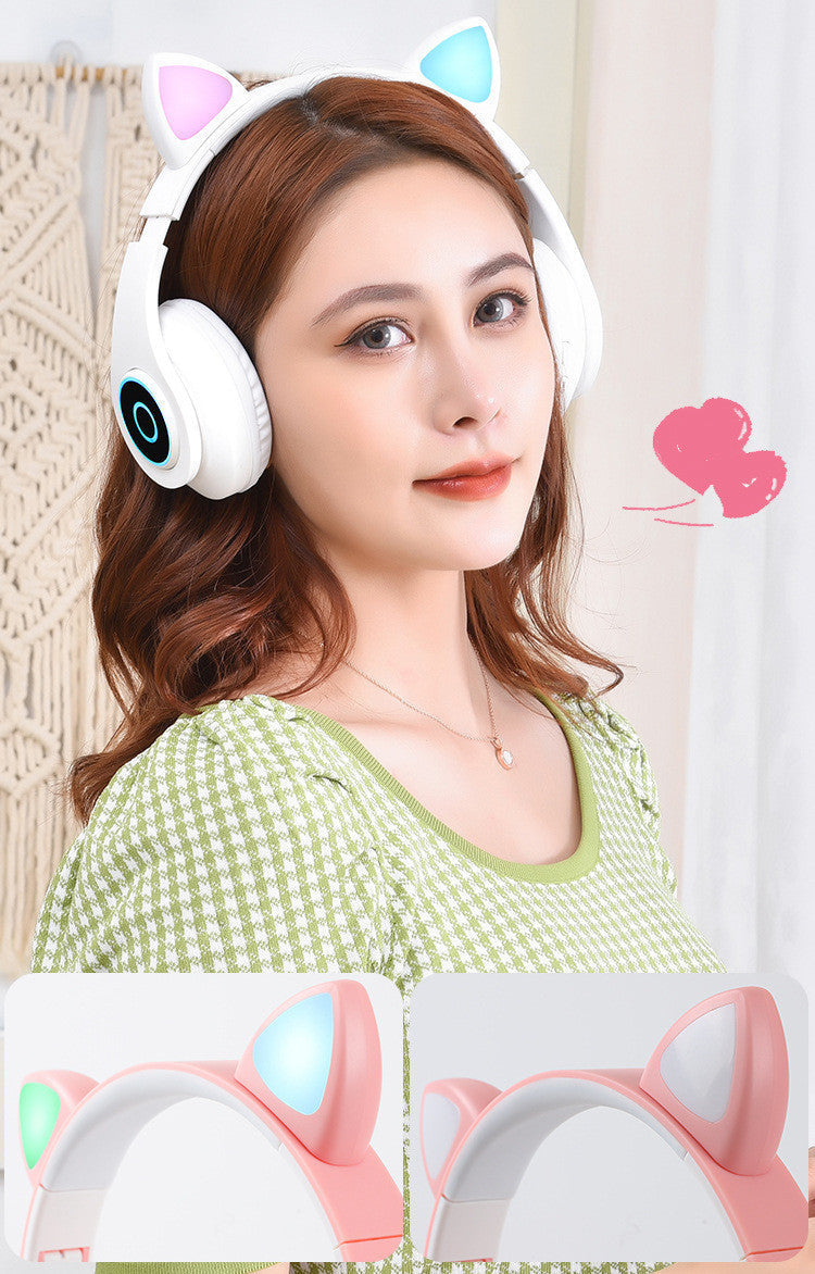 JMT-188618 Luminous Cartoon Cat Ears Bluetooth Headset with Stereo Sound and Foldable Design